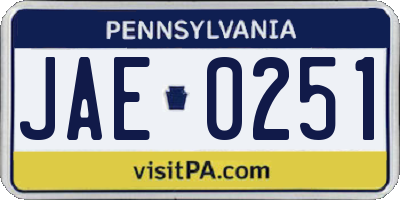 PA license plate JAE0251