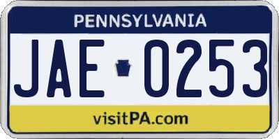 PA license plate JAE0253