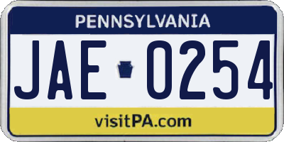 PA license plate JAE0254