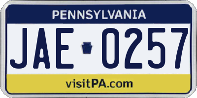 PA license plate JAE0257