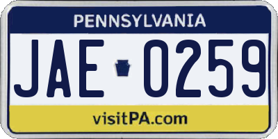 PA license plate JAE0259