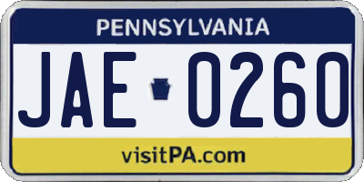 PA license plate JAE0260