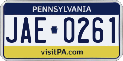 PA license plate JAE0261