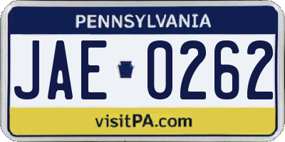 PA license plate JAE0262