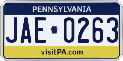 PA license plate JAE0263