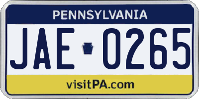 PA license plate JAE0265