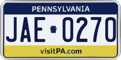 PA license plate JAE0270