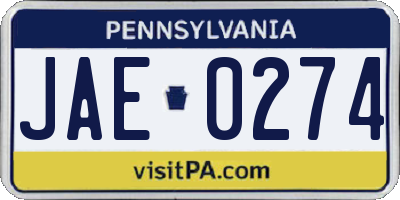 PA license plate JAE0274