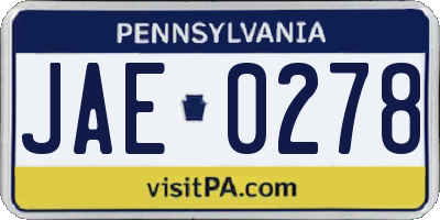 PA license plate JAE0278