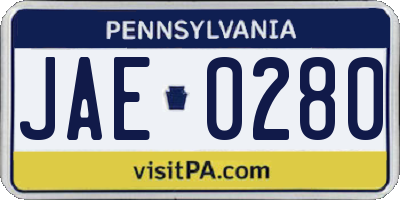 PA license plate JAE0280