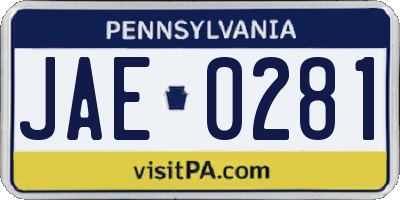 PA license plate JAE0281