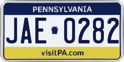 PA license plate JAE0282