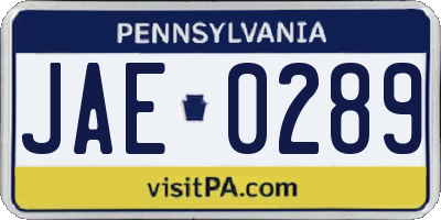 PA license plate JAE0289