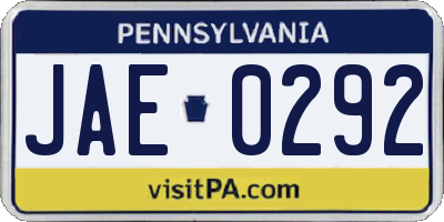 PA license plate JAE0292