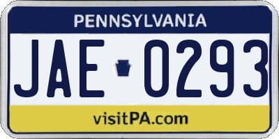 PA license plate JAE0293