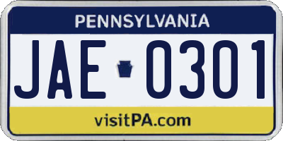 PA license plate JAE0301