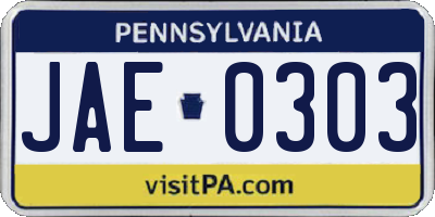 PA license plate JAE0303