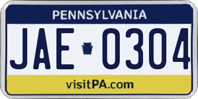 PA license plate JAE0304