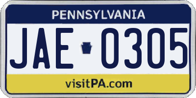 PA license plate JAE0305