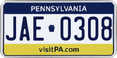 PA license plate JAE0308