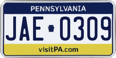 PA license plate JAE0309