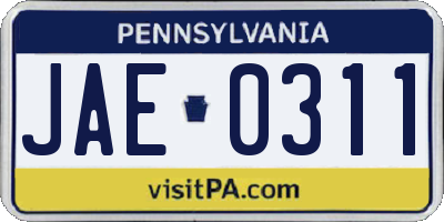 PA license plate JAE0311