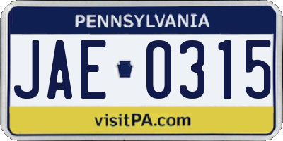 PA license plate JAE0315