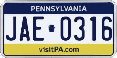 PA license plate JAE0316