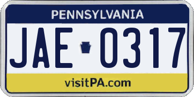 PA license plate JAE0317