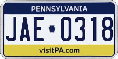 PA license plate JAE0318