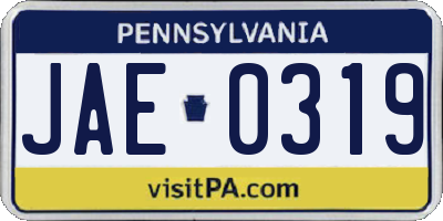 PA license plate JAE0319