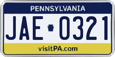 PA license plate JAE0321