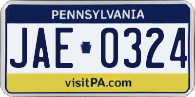 PA license plate JAE0324