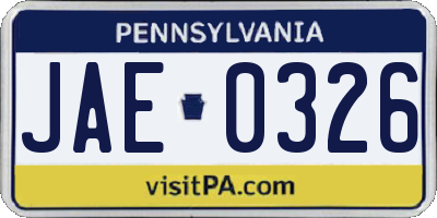 PA license plate JAE0326