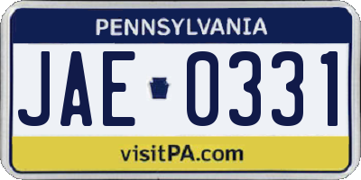 PA license plate JAE0331