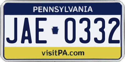 PA license plate JAE0332