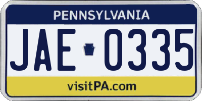 PA license plate JAE0335