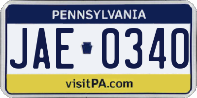 PA license plate JAE0340