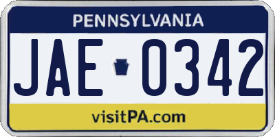 PA license plate JAE0342