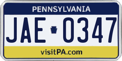 PA license plate JAE0347