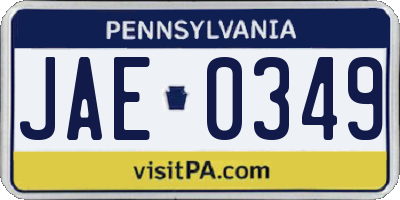 PA license plate JAE0349