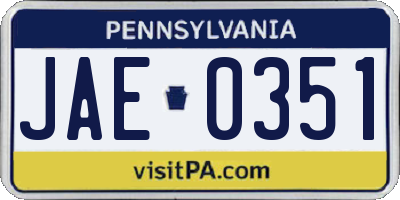 PA license plate JAE0351