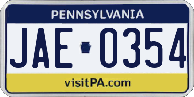 PA license plate JAE0354