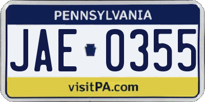 PA license plate JAE0355