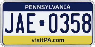 PA license plate JAE0358