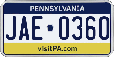 PA license plate JAE0360