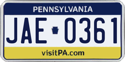 PA license plate JAE0361