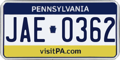 PA license plate JAE0362