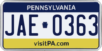 PA license plate JAE0363