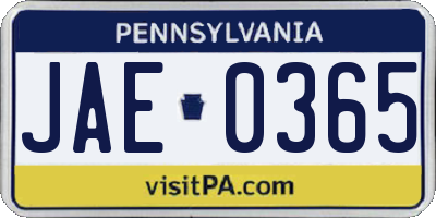 PA license plate JAE0365